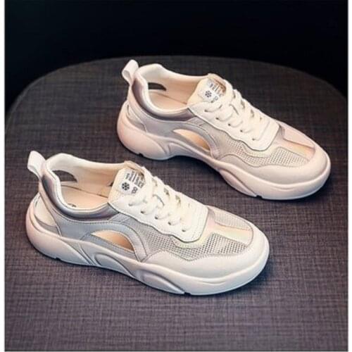 Summer Fashion Simple Lace-Up Mesh Breathable Pure Color Ladies Casual Sports Shoes Comfortable Large Size 35-40 Running Shoes