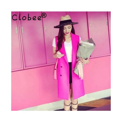 Hot 2019 Formal Pink Solid Long Style Womens Suit Vest Ladies Double Breasted vest Sleeveless waistcoat Tops Female Cloth Y898