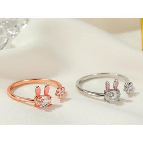 Cute Bunny Ring Sweet Girl Flower Index Finger Rings For Women Jewelry Rose Gold Silver Plated Jewellery Anel Anillos Aneis A72