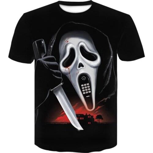 Fashion new 3D skull head knife mens casual summer fun t-shirt o-neck male horror dark black T-shirt dark