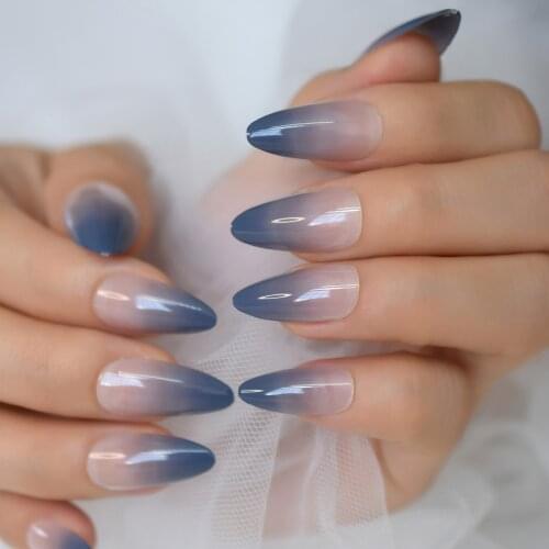 Ombre Nails False French Manicure Set 24pcs Press On Nails Almond Glossy Nude Fake Nail With Glue Tape For Women Girls