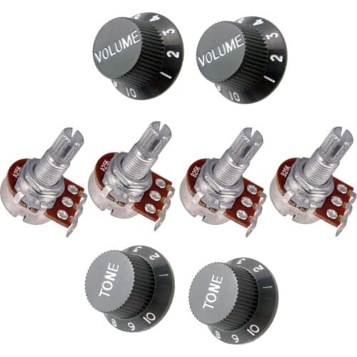 Pack of 8 A25K B25K Electric Bass Guitar Potentiometers Audio Tone Switch Pots with 4 Pcs Black Knobs