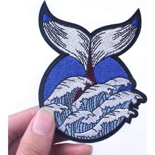 Natural Embroidery Patch Wave Badge Iron On Patches For Clothing Sea Mountain Patches Whale Space naszywki na ubrania Stripes
