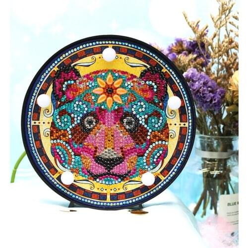 DIY 3D Desk Lamp Cartoon Bear Custom Diamond Painting Table Night Light Round Circle LED Lamp Home Office Decoration Gifts