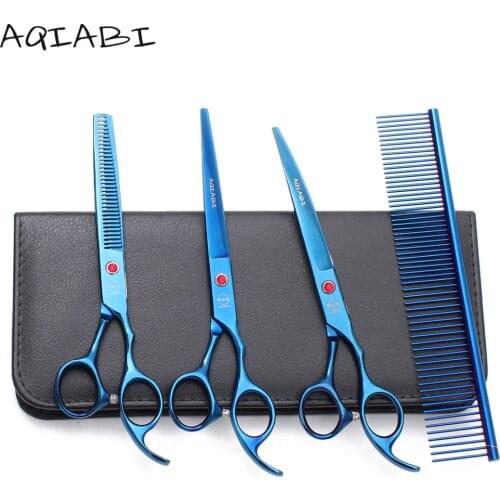 A3003 4Pcs Suit 7" AQIABI Scissors For Dogs Grooming Scissors Straight Scissors Thinning Shears Down Curved Shears Pet Scissors