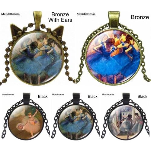 Degas Prima Ballerina For Women Gifts Boy Silver Plated Jewelry Glass Cabochon Pendant Choker Neckalce