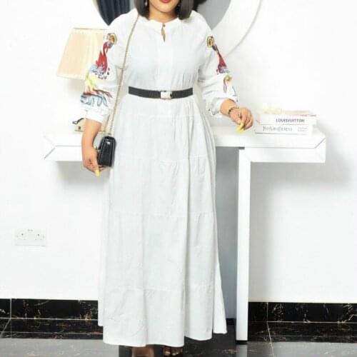 Women Long Dress White Black Loose O Neck Plus Size Casual Fashion Spring Summer African Female Maxi Shirt Dresses Vestidos New