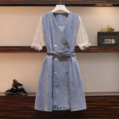 Plus size Summer Denim Dress Womens Button Down Sexy Dress Ladies Lace Jeans Long Shirt Casual Lady Vestidos Mini Slim Dresses