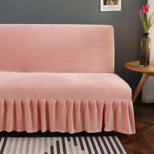 Plush folding sofa bed cover velvet Solid Color Sofa Bed Cover Without Armrest Couch Bed Covers Slip Resistant Sofa Home Decor