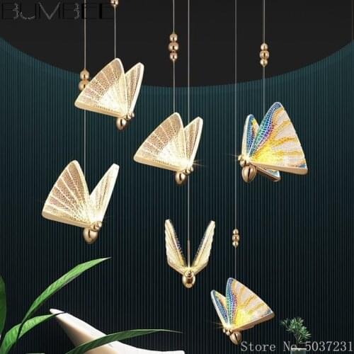 Color Butterfly Pendant Lights Modern Simple Hanging Light Bedroom Bedside Small Indoor Lighting Staircase Suspendu Home Decor