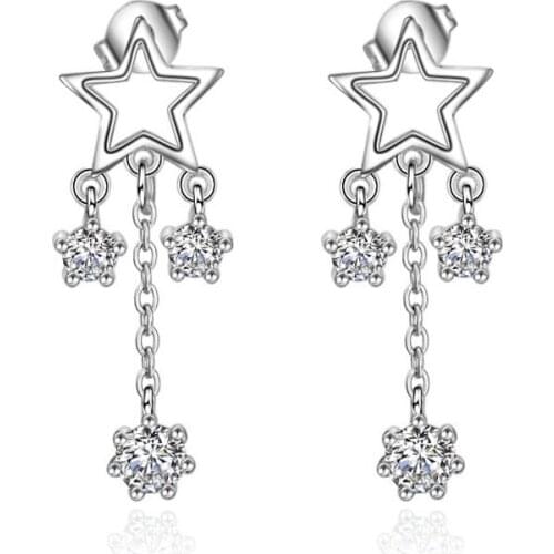 Simple Fashion 925 sterling silver Stud Earrings Jewelry Korean Tassel Star CZ Zircon Statement Earring Women brincos