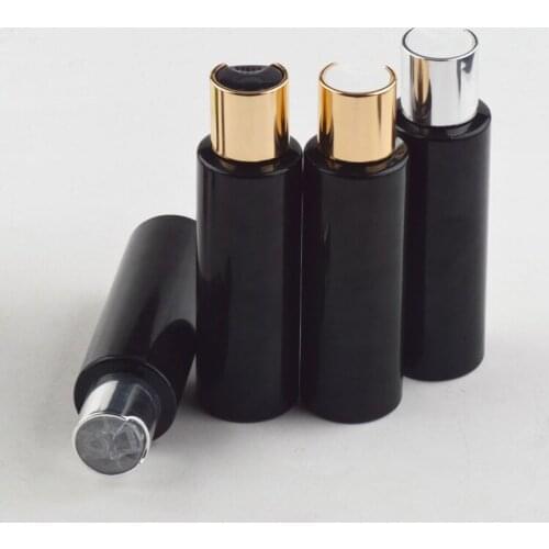 50pcs 100ml black empty plastic bottle with gold aluminum disc top cap,oil bottles container ,shampoo bottle bottles Shower Gel