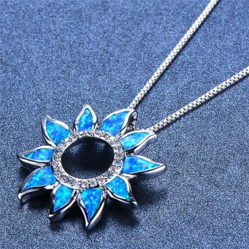 Fire Opal Necklace Bride Engagement Charm Necklace Lovers Jewelry Rainbow Luxury Hollow Sunflower Pendant Necklace Women Trendy