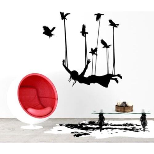 Girl and Birds Removable Wall Stickers for Bedroom Girls Background Art Decor Vinyl Wall Decals Living Room Home Murals YY252