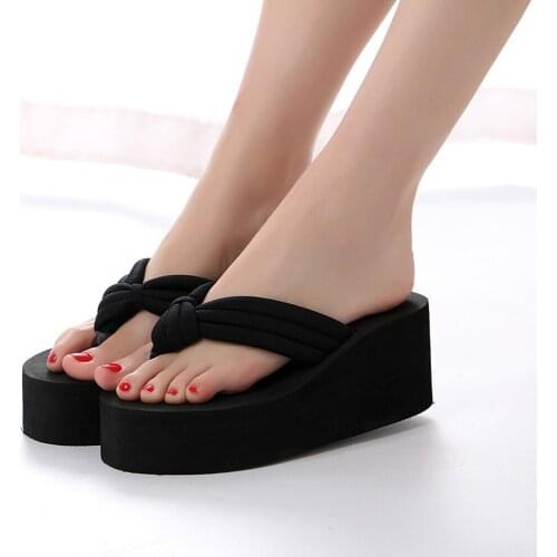 2021 Summer Fashion Thick Bottom Wedge Clip Toe Flip Flops Non-slip Soft Sole Beach Slippers Platform Slippers