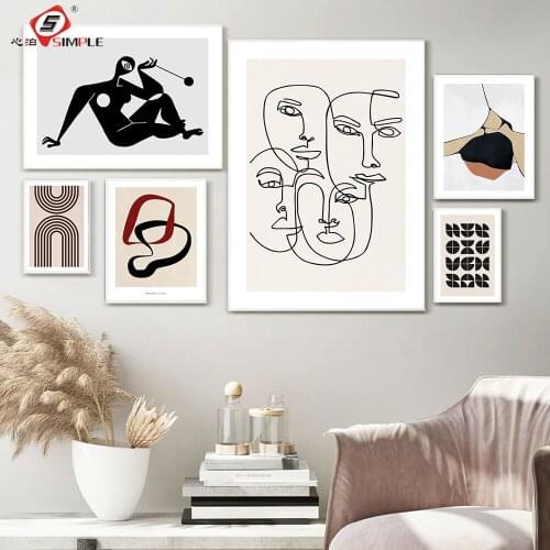 Nordic Abstraction Face Graphic Posters Canvas Painting Wall Art Suspicious Minds Red Line Picture For Living Room Home Decor