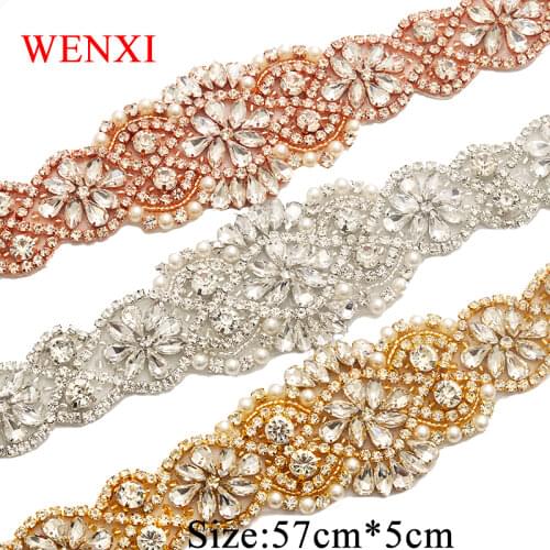 WENXI 1PCS Handmade Luxury Rhinestones Applique Banding Accessoey Iron On For Wedding Dress Belt WX834