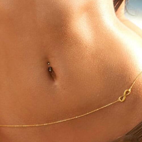 Fashion Summer Sexy Gold Color Alloy Body Chain For Women Infinity Bikini Waist Belly Chain For Body Beach Boho Jewelry