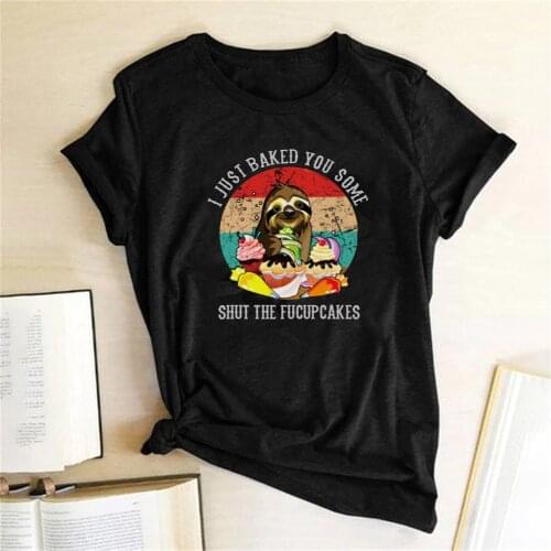 Sloth Print Women Women T-shirt Round Neck Short Sleeve Summer Cartoon Funny Tshirt Harajuku Tee Shirt Ropa De Verano Mujer 2020