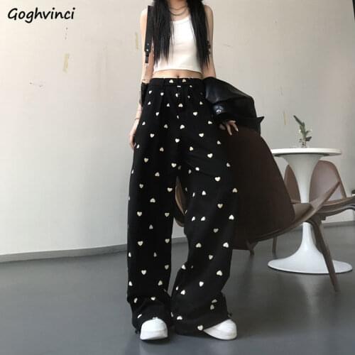 Pants Women Summer Fashion Plus Size All-match High Waist Heart-printed Korean Style Wide Leg Leisure Simple Female Trousers New