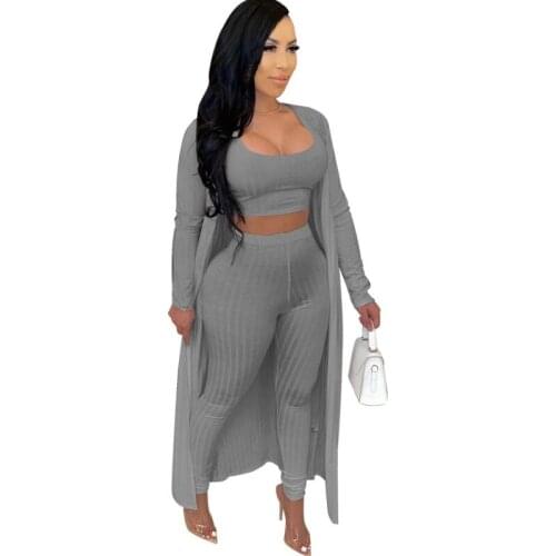 Women Clothing Suit 2021 Autumn New Sexy Crop Top Vest+High Waist Skinny Legging Pants+Long Cardigans Cover Up Casual Outfits