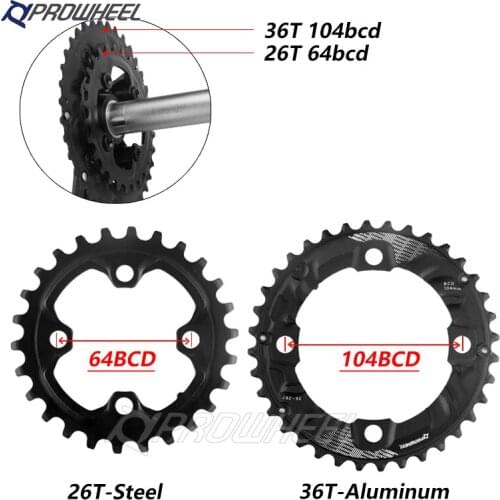 PROWHEEL 64BCD 104BCD MTB Fahrrad Sprockets Doppel Kettenblatt 26T 28T 36T 38T Kettenblatt Mountainbike kurbel zahn platte Teile