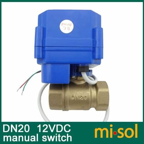 10pcs/lot motorized ball valve 12V, DN20 (reduce port), with manual switch, 2 way, electrical valve, brass