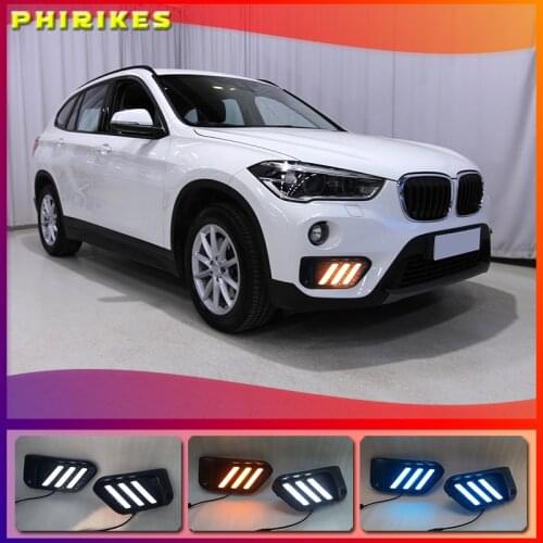 2PCS LED DRL Daytime Running Light Daylights for BMW X1 F48 F49 2016 2017 2018 2019 With Yellow Turn Signal and Blue night light