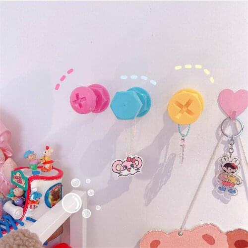 3Pcs/lot Cute Cartoon Multi-Function Sticky Hooks Wall-Mounted Keychains Sticky Hook Decorate Wall Strong Hooks