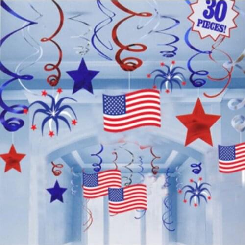 30 Pieces Hanging Ornaments American Flag Five-Pointed Star Spiral Pendants Multifunction Birthday Party Decor Spiral Hanging