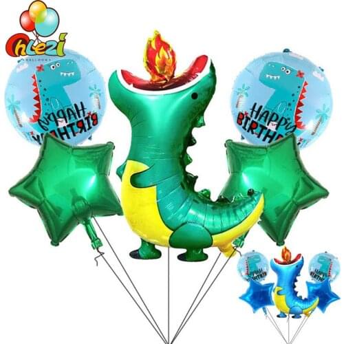 5pcs Large Charizard Dinosaur Foil Balloons Cartoon Jungle Animal Helium Ballon Birthday Party Decoration Kids Toys Baby Shower