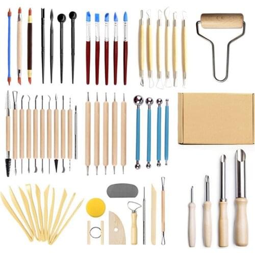 61 pieces/set DIY Pottery Kit Arts Crafts Clay Sculpting Tools Wooden Handle Model Carving Tools Modeling Clay Tools Set as Gift