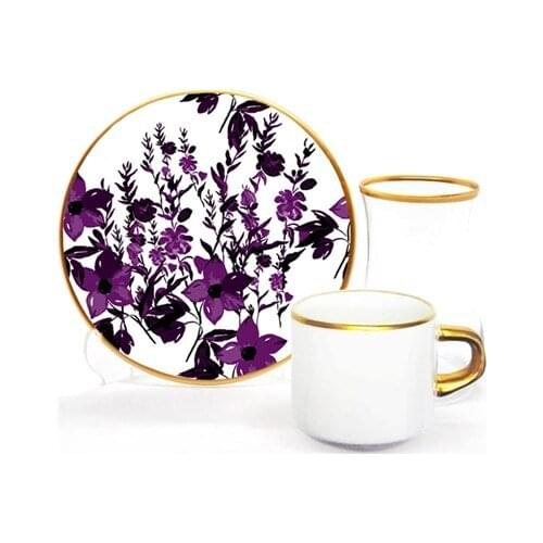 Drop Focus Tea Coffee Set 18 Pieces Purple Flowers