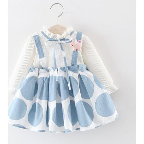 2019 Baby girls new spring dress children girls good fashion lace long sleeve polka dots print cotton Dress 1-3 years