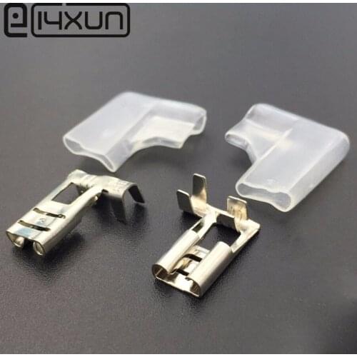 EClyxun 500set=1000pcs 4.8mm Right Angle Flag L Type Crimp Terminal Spade Connector + Cover