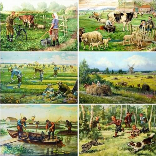 EverShine Diamond Embroidery Farm Full Drill Square Diamond Painting Cattle Picture Mosaic Scenic Rhinestones Wall Decor