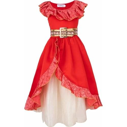 FindPitaya Girls Elena Fantasy Dresses Kids off Shoulder Dresses Simplified Girl Flower Party Costume