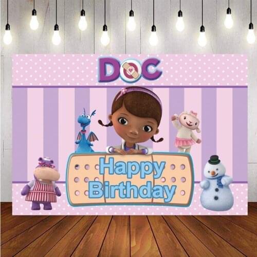Doc Mcstuffins Photography Backdrop Girls Birthday Party Kids Photo Studio Background Decor Banner Prop