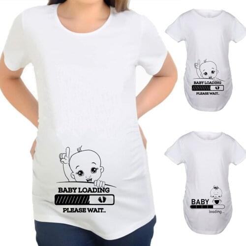 Plus Size Summer Maternity Tee Women O-Neck Short Sleeve Baby Loading Print Pregnancy Maternity Loose Pregnant Woman T-shirts