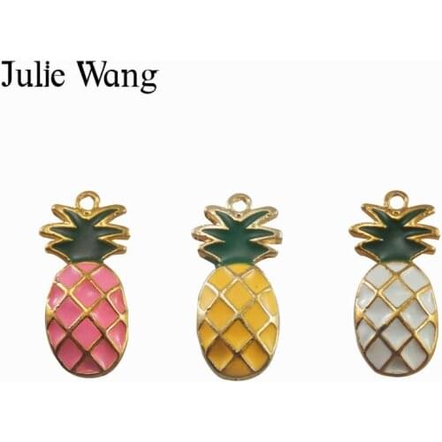 Julie Wang 6PCS Enamel Pineapple Fruit Charms Mixed Colors Alloy Gold Tone Necklace Pendant Earrings Jewelry Making Accessory