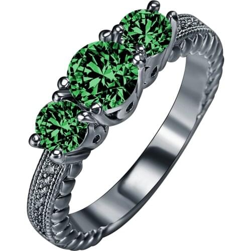 Classic Love Womens Rings Green Sky Blue 3pc crystal Black Gold Color Filled AAAA CZ zircon Wedding Band Engagement Ring