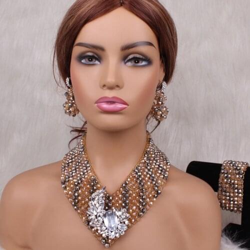 Dudo African Wedding Jewellery Set Bridal Jewelry Gold Champagne Jewellery Set Choker Red and Gold Women Necklace Set