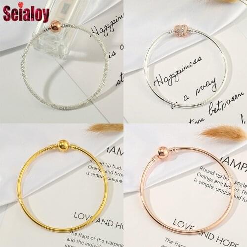 Seialoy High Quality Round Bangle Bracelets Fit Brands Beaded DIY Women Men Bracelets Kid Children Jewelry Heart Accessories
