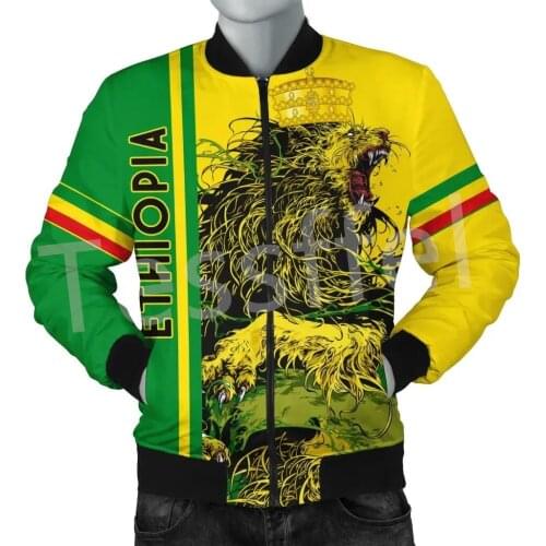 Tessffel Africa Native Tribe Art Ethiopia King County Flag Lion 3DPrint Men/Women Winter Coat Casual Windbreaker Bomber Jacket 4