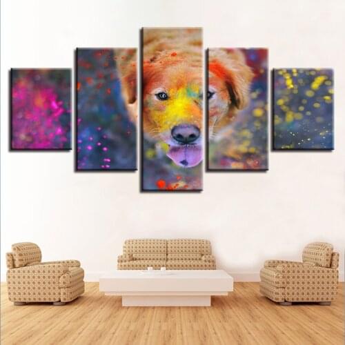 Wall Art Posters Modern Home Decoration 5 Pieces Abstract Paints Dog Living Room Hd Printed Modular Canvas Painting Pictures