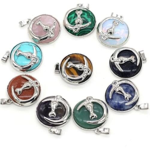 Natural Stone Necklace Pendant Cute Cat Reiki Heal Amethysts Rose Quartzs Opal for Jewelry Making DIY Female Necklace Gifts