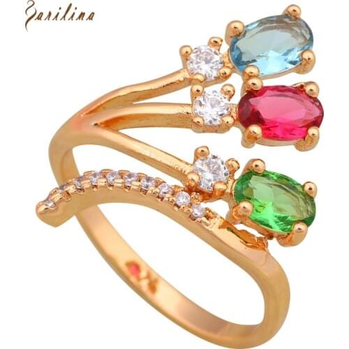 New 2020 Multi Gem Rings For Teen Girls Fashion Jewellery Yellow Gold Party Ring Size 6 7 8 8.5 R577