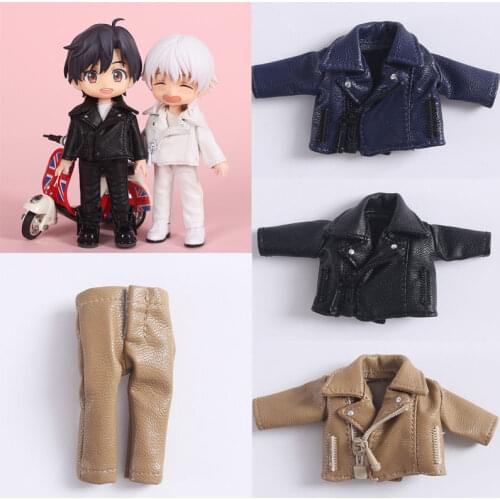 Ob11 baby clothes leather jacket leather trousers 1/12 BJD GSC plain round is the coat Molly doll clothes Doll accessories