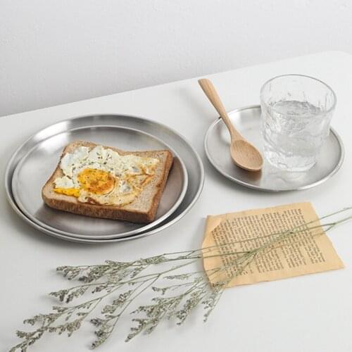 Stainless Steel Dinner Plates Gold Sliver Color Round Serving Tray Dessert Cake Snack Dish Tableware Outdoor Picnic Salad Plate