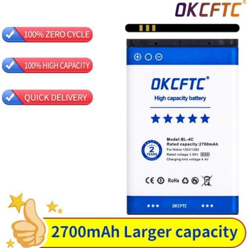 OKCFTC 2700mAh BL 4C BL-4C Replacement Battery For Nokia 6100 6300 6125 6136 6170 7705 7200 7270 8208 BATTERY BL4C